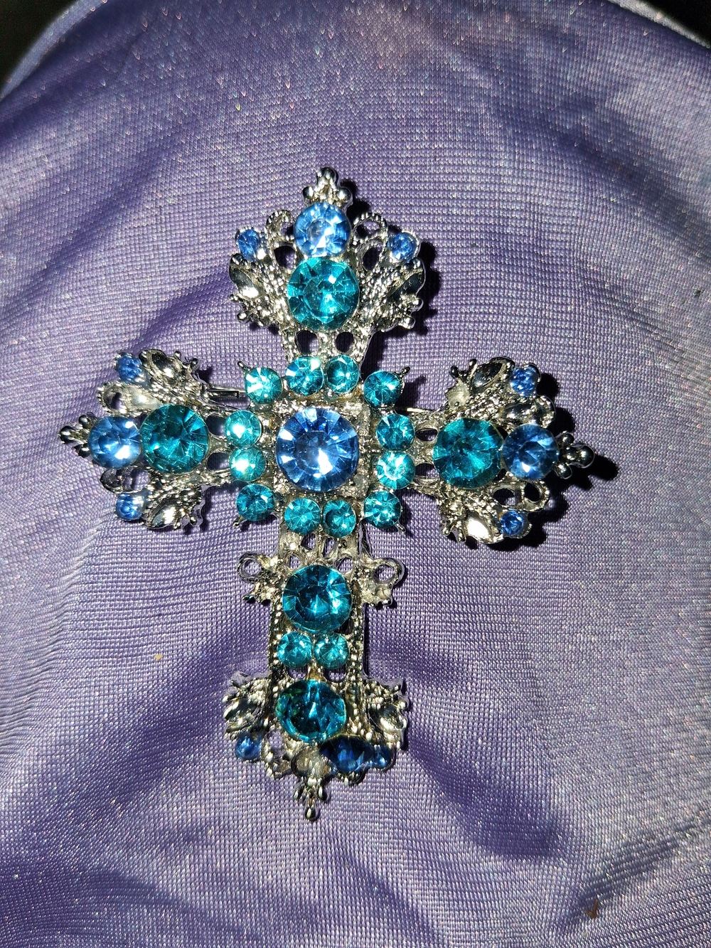 Blue Crystal Cross Brooch - Fashion Women's Jewelry